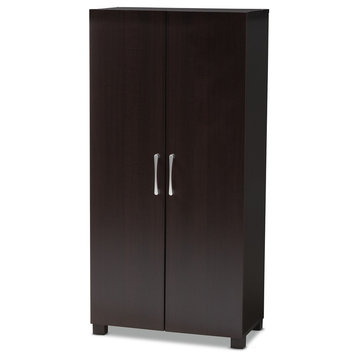 Modern Wenge Dark Brown Finished 2-Door Wood Entryway Shoe Storage Cabinet