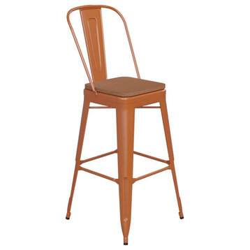 Kai Commercial Grade 30" Orange Stool-Teak Seat