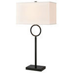 Elk Home - Staffa Table Lamp - The minimalistic design of the Staffa Table Lamp keeps contemporary styling subtle while illuminating living room, bedroom or hallway spaces. Its pared back, sculptural form is made from metal in a trending, matt black finish. This design is topped with a rectangular, hard back shade in white, textured linen fabric. A floor lamp is also available in the Staffa range.