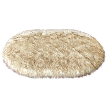 Super Soft Faux Sheepskin Rug, Oval, Eclipse, White, Brown Tips, 2'6"x6'