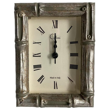 Wooden Faux Bamboo Rectangular Clock, Silver