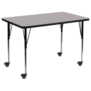 Mobile 36''W x 72''L Rectangular Grey HP Laminate Activity Table-Standard Height
