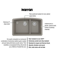 Karran Undermount Quartz 32" 60/40 Double Bowl Kitchen Sink Kit, Concrete
