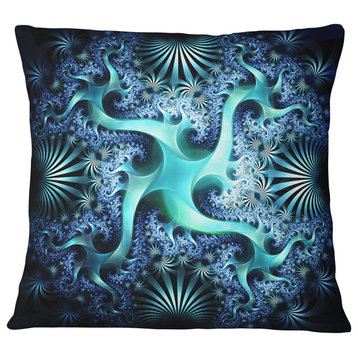 Glowing Blue Fractal Flower Design Abstract Throw Pillow, 18"x18"