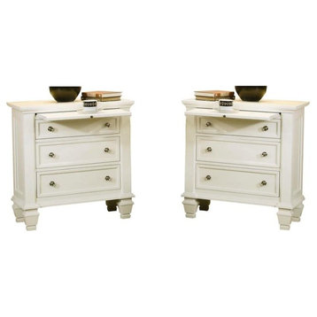 Set of 2 White Night Stand with Pull Out Shelf