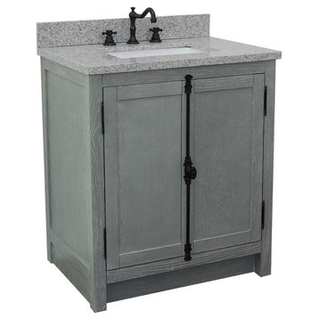 30" Single Vanity, Gray Ash, Gray Granite Top, Rectangle Sink