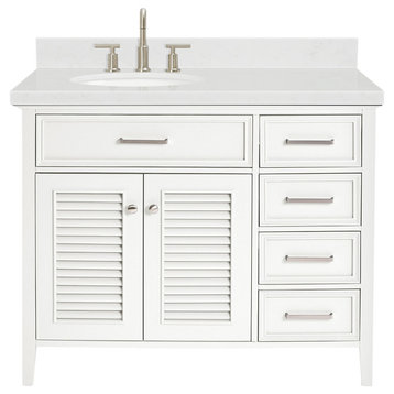 Ariel Kensington 42" Single Left Oval Sink Bathroom Vanity, Carrara Quartz, White