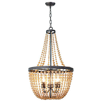 LZ2143 - 4 Light Candle Chandelier in Black and Silver spots with wooden beads