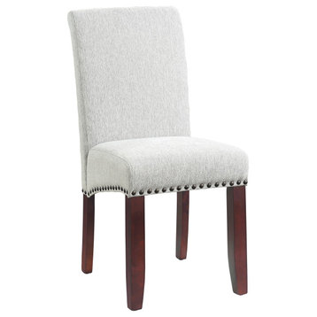 Parsons Dining Chair With Antique Bronze Nail Heads, Smoke Fabric
