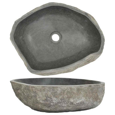 vidaXL Wash Basin Vanity Sink Small Countertop Wash Basin Natural Stone Oval, (17.7"-20.9") X (13.4"-16.1") X 5.9"