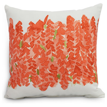 Flower Bell Bunch Decorative Floral Throw Pillow, Orange, 16"