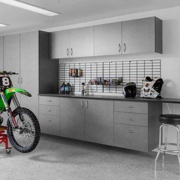 Garages- Pewter and Red Cabinets