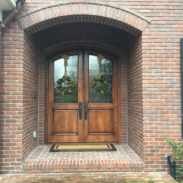 Pair of 1 light 1 Panel Flat Arch Entry Doors