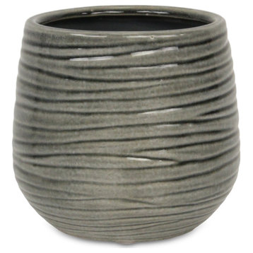 Gray Ceramic Pot with Curved Wave