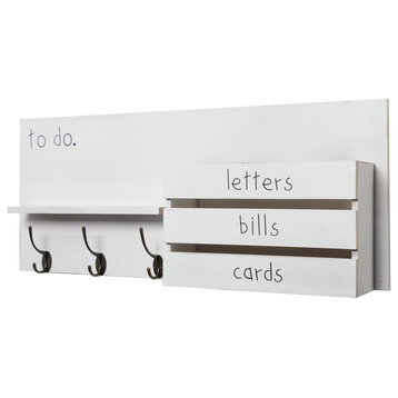 Addie Joy Wood To Do Decorative Mail Organizer and Storage Shelf - White