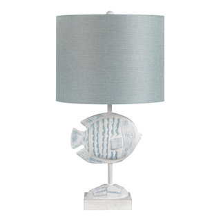 Light Blue and White Resin Fish Table Lamp, Shade - Beach Style - Table ...
