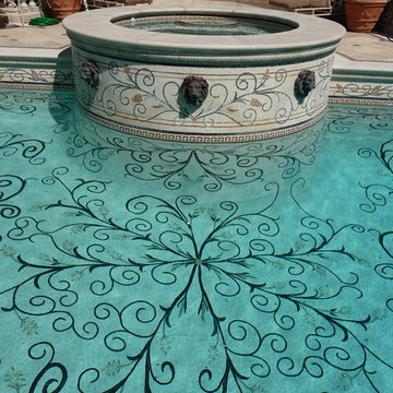 Pool and Spa in Laguna Hills with Custom Ornate Tile