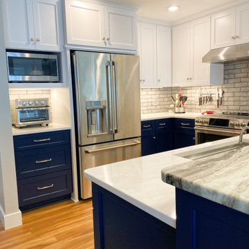 Two-Toned White & Blue Kitchen Cabinets