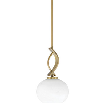 Cavella 1-Light Stem Hung Mini Pendant, New Age Brass, 7" White Muslin Glass