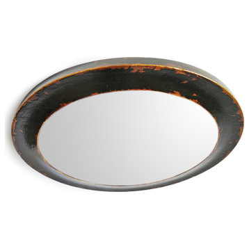 Vintage Round Black Distressed Wood Mirror
