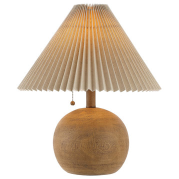 Coastal Scandinavian Iron Sphere LED Table Lamp With Pleated Shade, Pull Chain