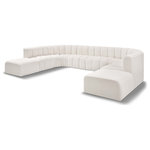 Meridian Furniture - Arc Boucle Fabric Upholstered 10-Pc. U-Shaped Modular Sectional, Cream - Give your living room or den the perfect blend of style and versatility with this Arc boucle fabric curved modular Sectional. Part of the Arc modular furniture collection, this Sectional comes upholstered in rich cream boucle fabric and features deep channel tufting that adds a touch of luxury while enhancing comfort and support. A seamless combination of form and function, this chair can be used with other Arc pieces to create a myriad of configurations in your well-curated room.