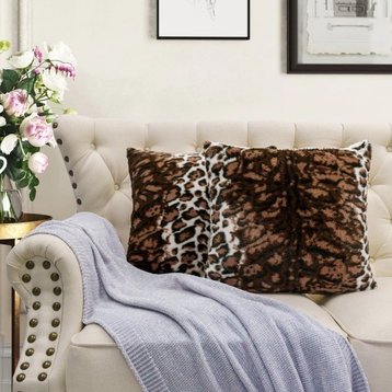ML Leopard Faux Fur Pillow Covers Set of 2