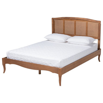 Millshaw Vintage Ash Wanut Wood and Synthetic Rattan Queen Size Platform Bed