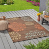 Noble House Henley 90x63" Indoor/Outdoor Fabric Floral Area Rug in Brown/Blue