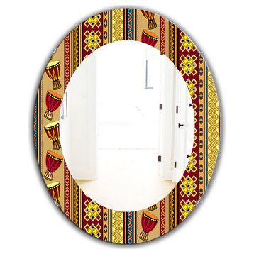 Designart African Drum Beckground Bohemian Frameless Oval Or Round Wall Mirror,
