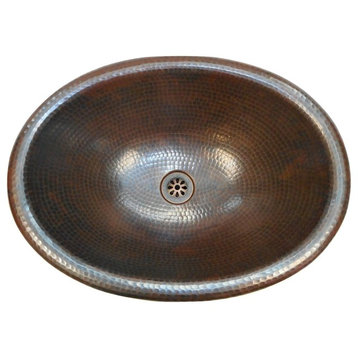 Oval 19" Copper Drop In Bathroom Sink Daisy Drain Included