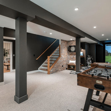 Finished Basement Game Room with Golf Simulator & Foosball Table