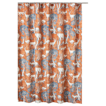 Benzara BM293452 Shower Curtain, Fun Deer and Bears Print, Orange Microfiber