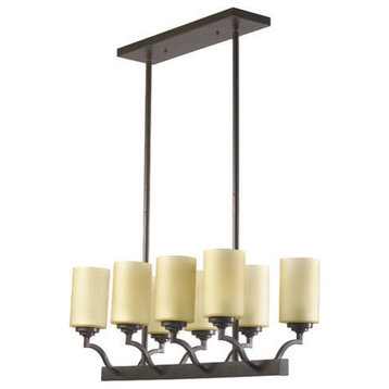 Quorum Atwood - Eight Light Island, Oiled Bronze Finish with Amber Scavo Glass