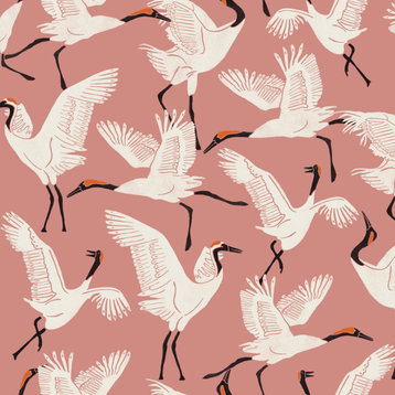 Family of Cranes Peel and Stick Wallpaper, Pink, 28 Sqft