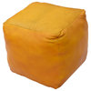 Solid Handmade Leather Pouf (Recycled Foam with Fibre Fill) PF12, Mustard, [Square] 16x16x16