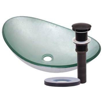 Argento Oval Glass Vessel Sink and Drain, Oil Rubbed Bronze