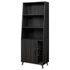 72" Wood Cabinet Bookcase with Glass Shelves - Black Graphite