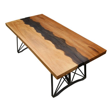 Torrance Iron Base Live Edge Large Industrial Dining Table