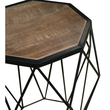 Outbound Octagonal Chairside Table, Natural and Iron