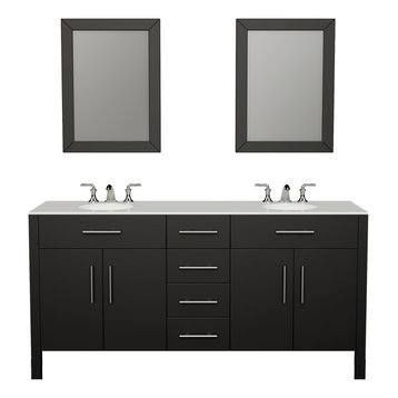 Warren 72" Espresso Double Basin Sink Vanity With 3 Faucet Holes
