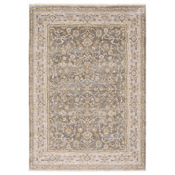 Madan Distressed Traditional Border Beige and Gray Fringed Area Rug, 3'3"x5'