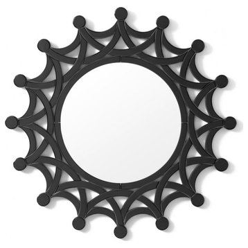 Zuri Furniture 39” Modern Dauphin Circular Mirror Unique Black Frame Design