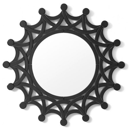 Zuri Furniture 39” Modern Dauphin Circular Mirror Unique Black Frame Design