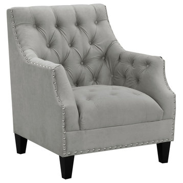 Norway Tufted Accent Chair with Nailhead Trim, Light Gray