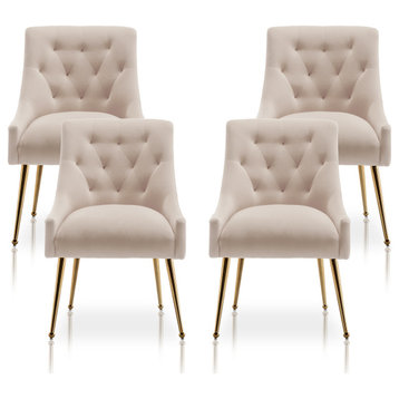SEYNAR Modern Velvet Dining Chairs Set of 4, Tufted Upholstered Accent Chairs, Beige