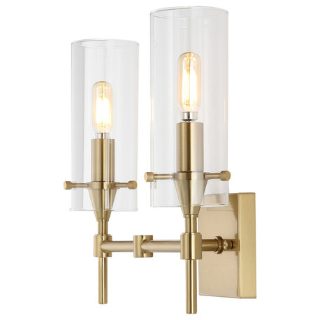 Cato 13.5" 2-Light Modern Farmhouse Iron/Glass Vanity, Oil Rubbed Bronze/Clear