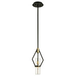 Troy Lighting - Raef 15" Pendant, Textured Bronze and Brushed Brass Finish, Clear Glass - Seemingly telescoping arms support cylinders of glass, working in unison for a sense of sublime movement and purpose. A marriage of geometric forms and details evocative of a well-oiled machine, Raef will elevate your space to new heights.