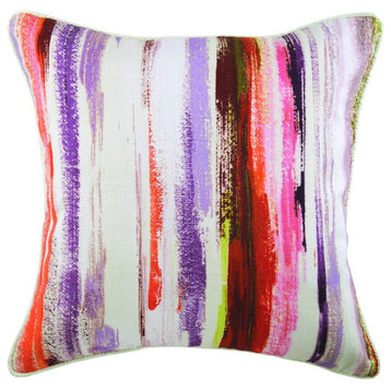 Modern Abstract Colorful Cotton Printed Throw Pillow Cover, Ink & Paint, 22"x22"