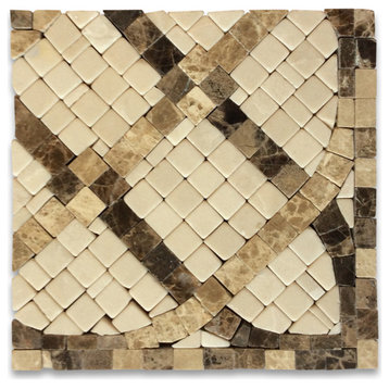 Marble Mosaic Border Decorative Tile Petra Emperador 4.75x4.75 Tumbled, 1 piece